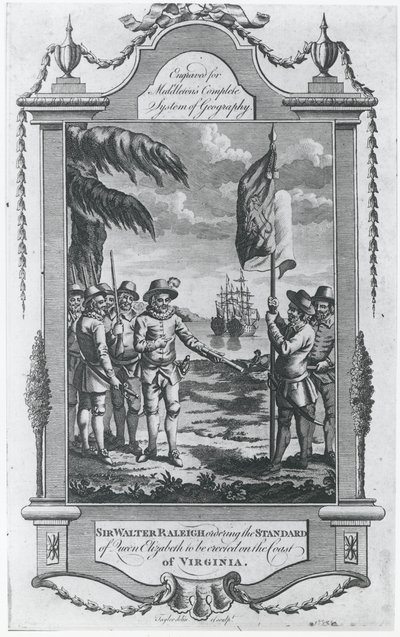 Sir Walter Raleigh (1552-1618) Ordering the Standard of Queen Elizabeth to be Erected on the Coast of Virginia, 1584, Engraved by the Artist for 